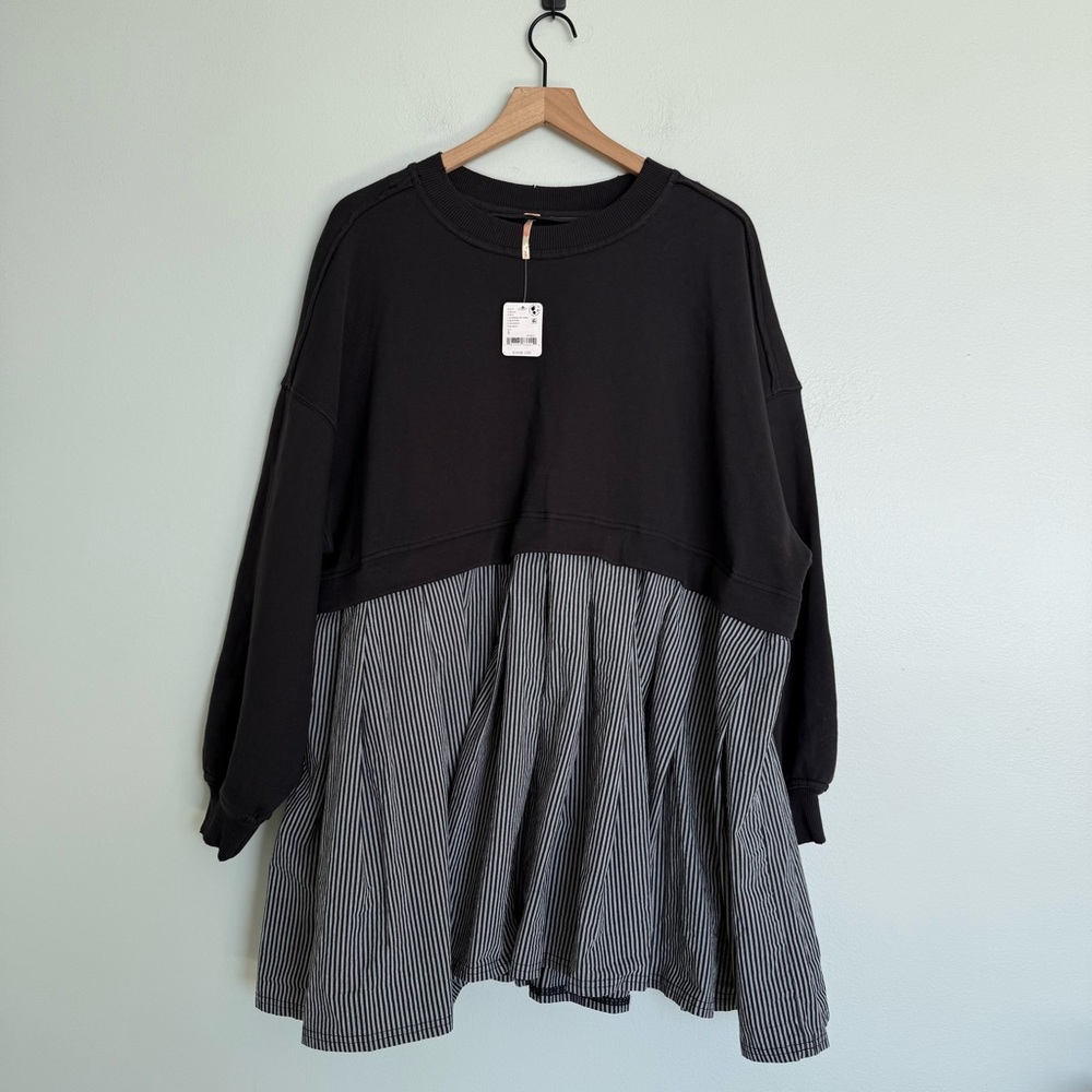 Free People Eleanor Black Combo Striped Sweatshirt Dress - Picture 4 of 8